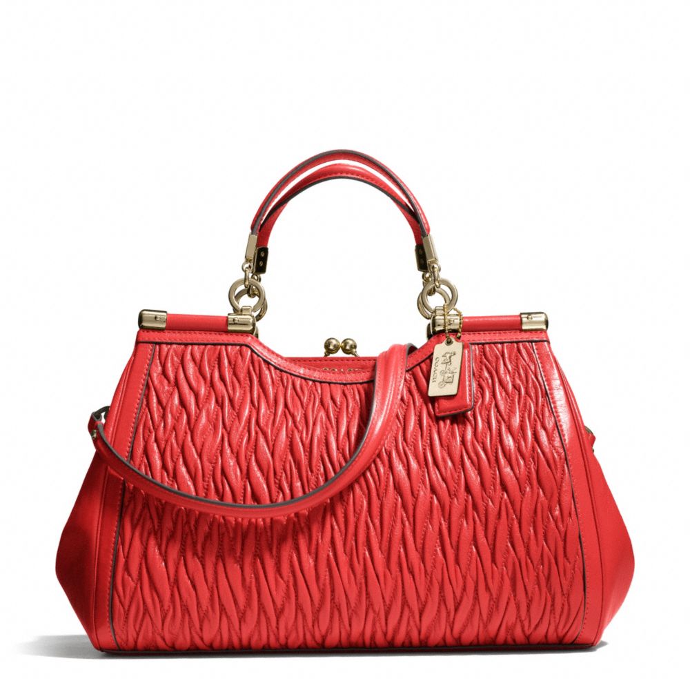 COACH F27681 - MADISON GATHERED TWIST CARRIE SATCHEL LIGHT GOLD/LOVE RED