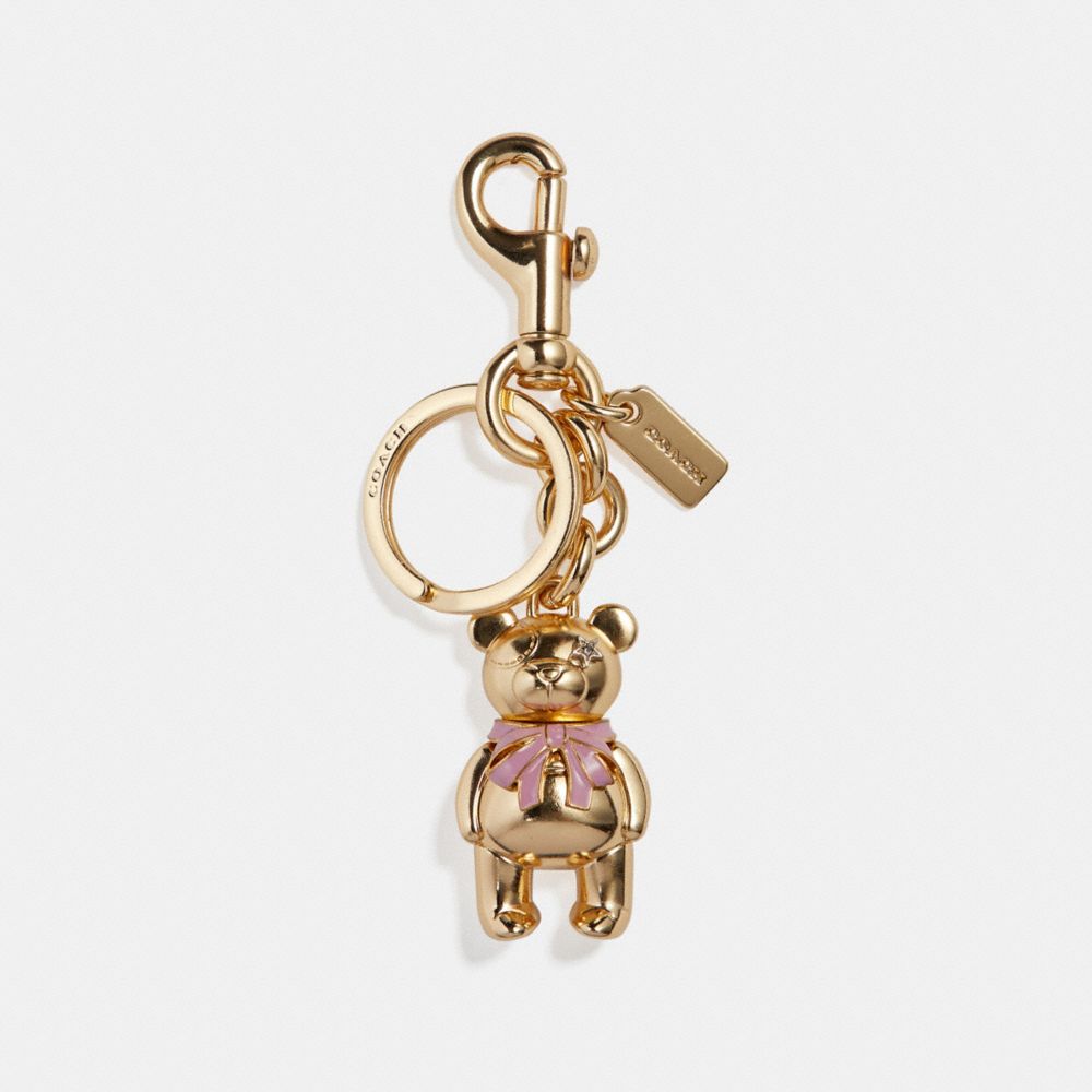 3D BOW BEAR BAG CHARM - f27696 - GOLD/GOLD