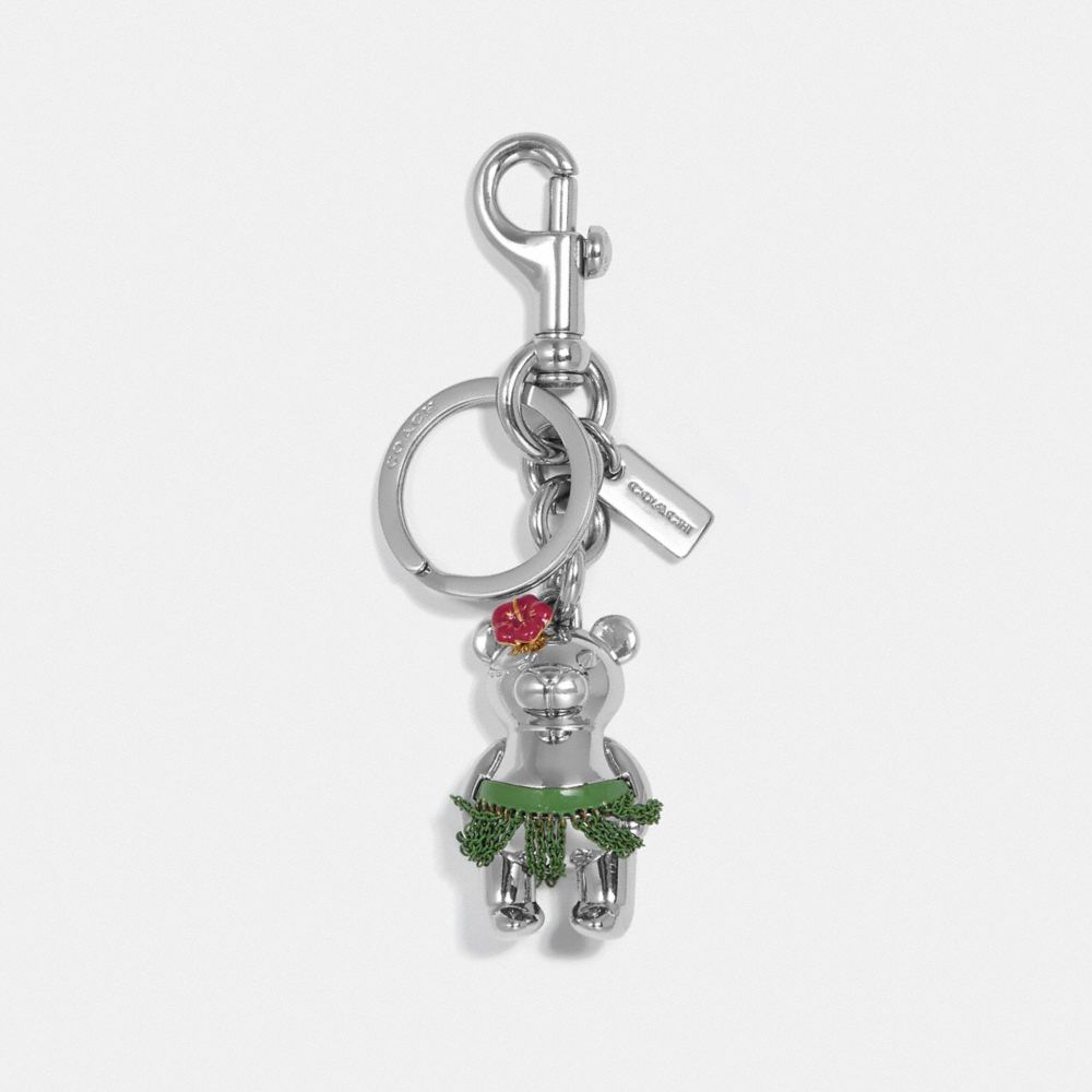 3D HAWAIIAN BEAR BAG CHARM - f27698 - SILVER/SILVER