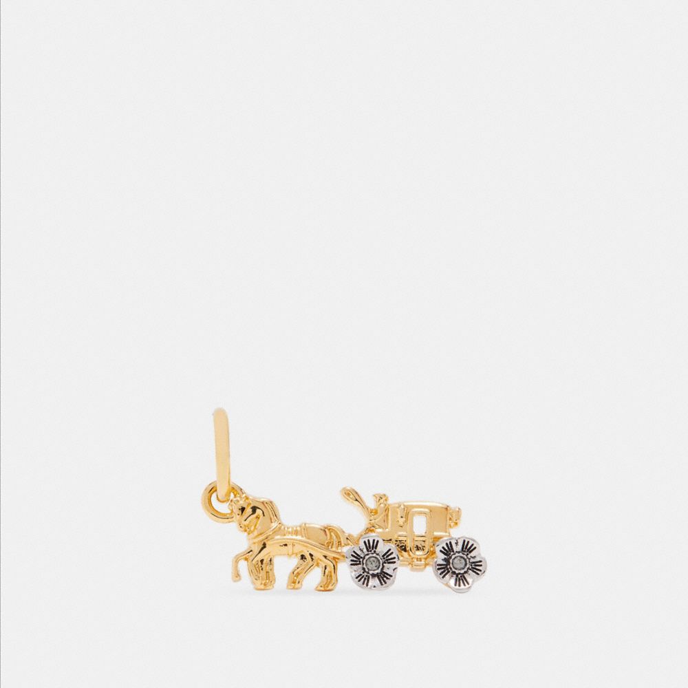 TEA ROSE HORSE AND CARRIAGE CHARM - F27737 - SILVER/GOLD