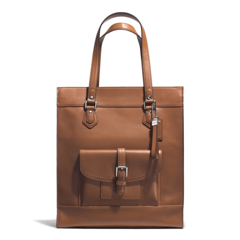 CHARLIE LEATHER TOTE - f27823 -  SILVER/SADDLE
