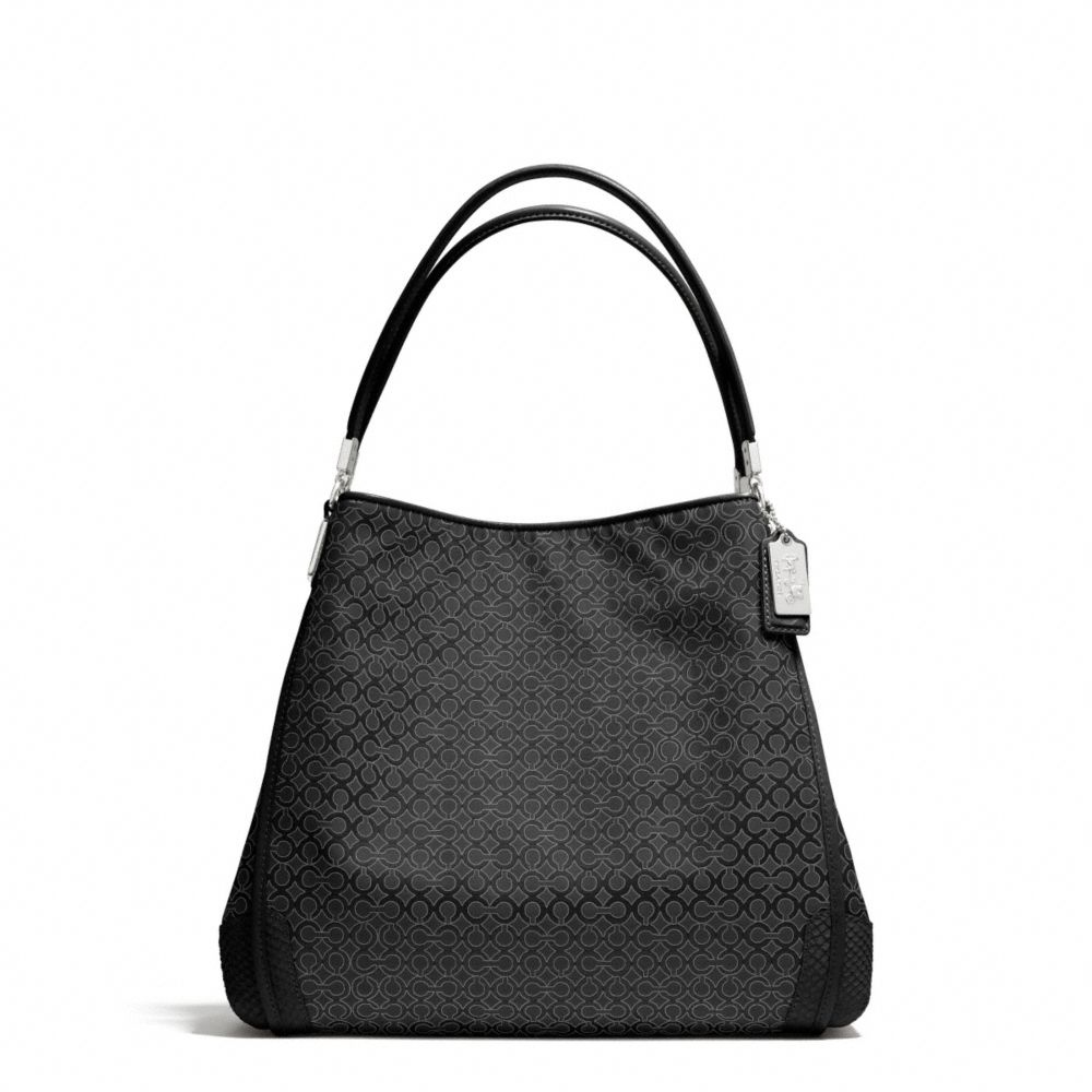 COACH F27843 Madison Op Art Pearlescent Fabric Small Phoebe Shoulder Bag SILVER/BLACK