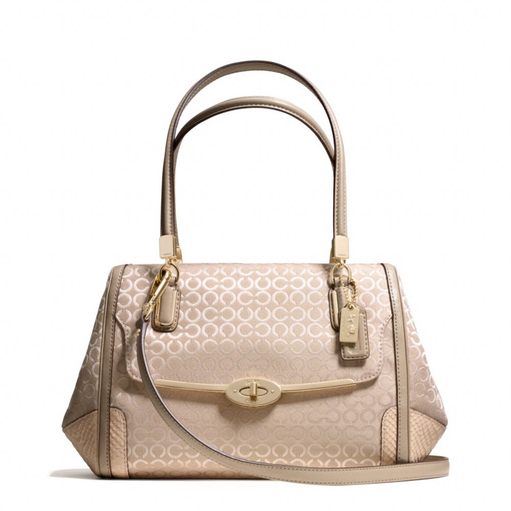 COACH F27848 Madison Op Art Pearlescent Small Madeline East/west Satchel LIGHT GOLD/PEACH ROSE