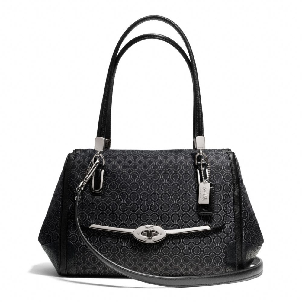 COACH MADISON OP ART PEARLESCENT SMALL MADELINE EAST/WEST SATCHEL - SILVER/BLACK - F27848