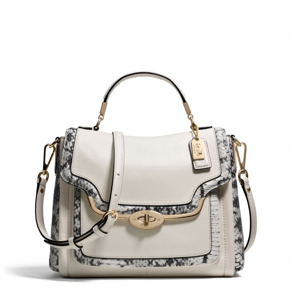 MADISON TWO-TONE PYTHON EMBOSSED SMALL SADIE FLAP SATCHEL - f27849 - LIGHT GOLD/PARCHMENT