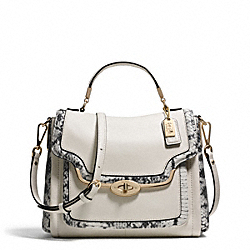COACH F27849 - MADISON TWO-TONE PYTHON EMBOSSED SMALL SADIE FLAP SATCHEL LIGHT GOLD/PARCHMENT