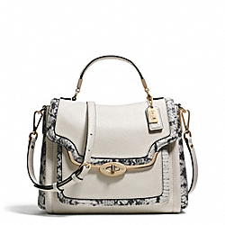 COACH F27849 Madison Two-tone Python Embossed Small Sadie Flap Satchel LIGHT GOLD/PARCHMENT