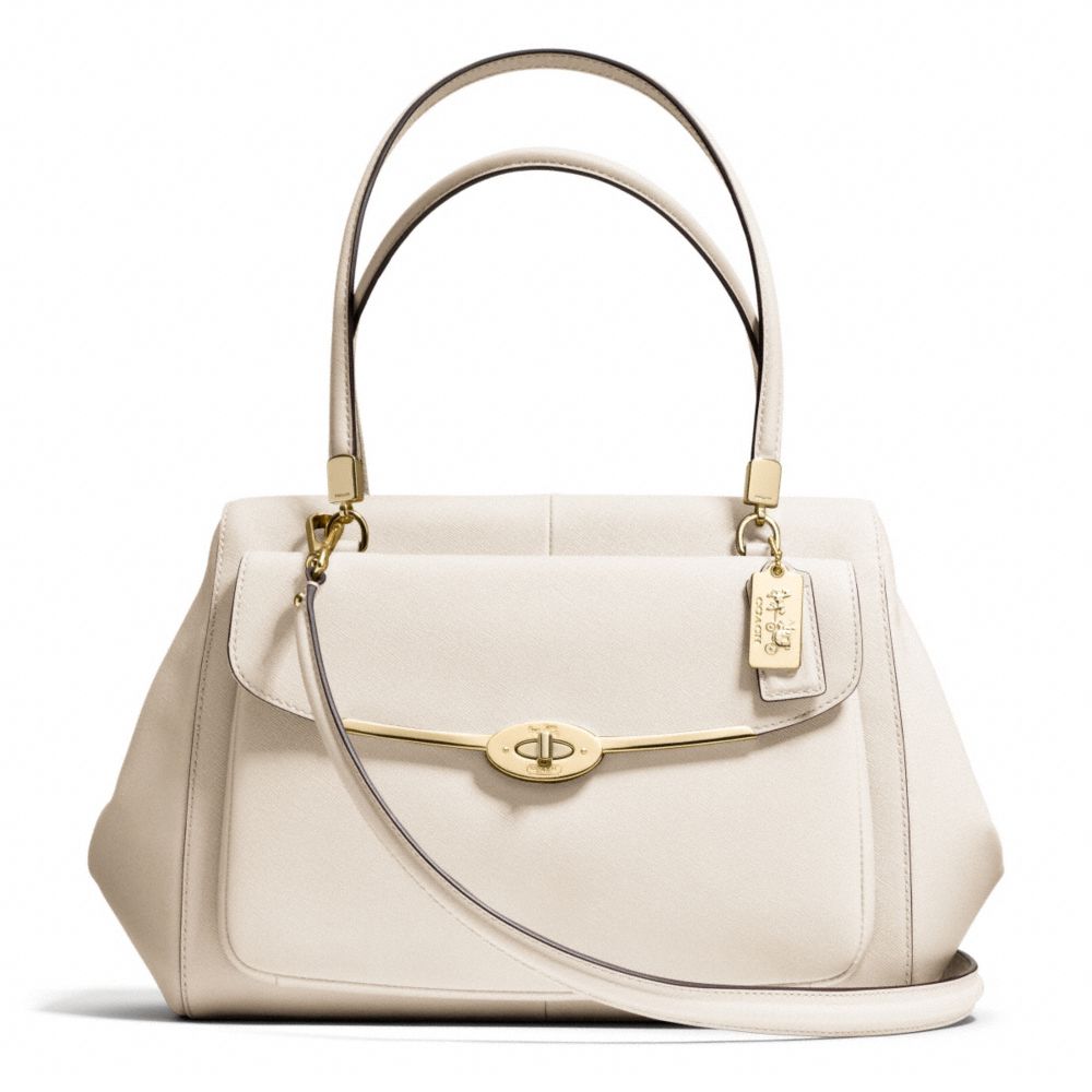 COACH MADISON SAFFIANO LEATHER MADELINE EAST/WEST SATCHEL - LIGHT GOLD/PARCHMENT - f27854