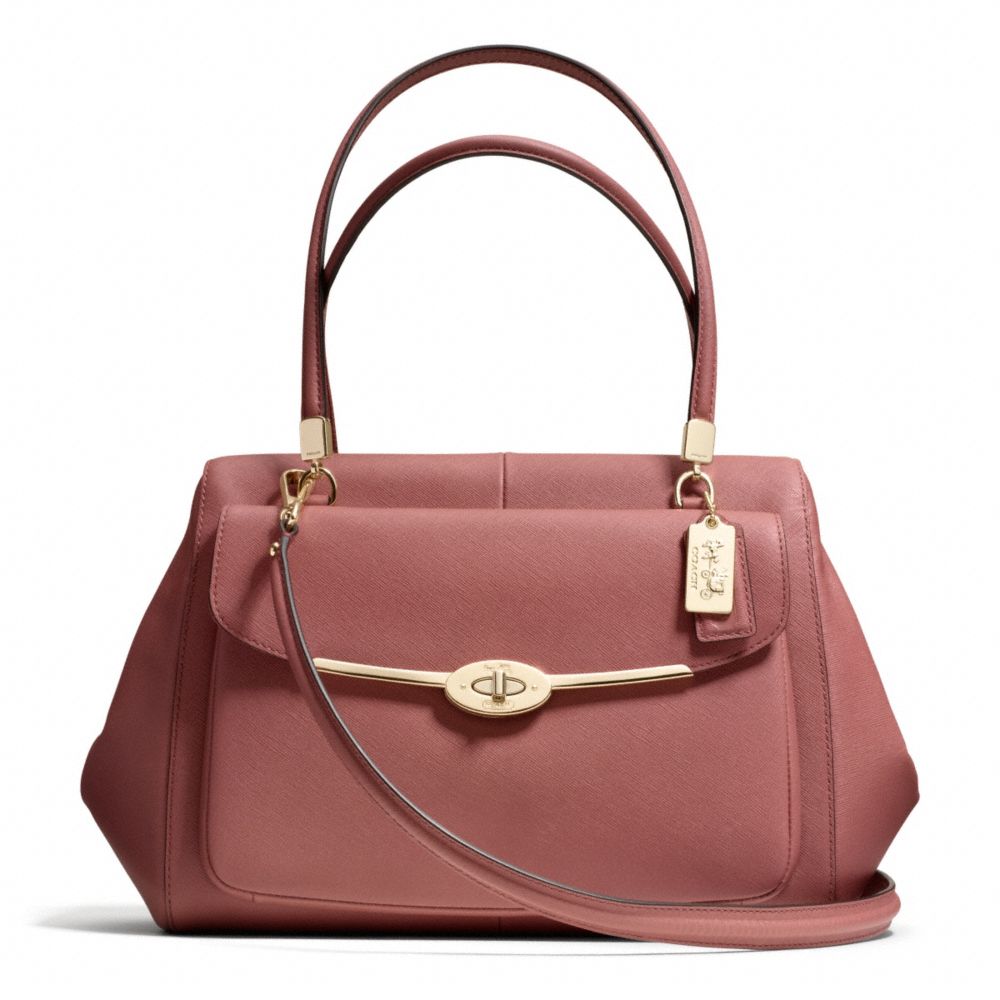 COACH F27854 - MADISON SAFFIANO LEATHER MADELINE EAST/WEST SATCHEL  LIGHT GOLD/ROUGE