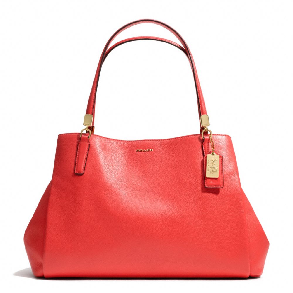 COACH MADISON LEATHER  CAFE CARRYALL - LIGHT GOLD/LOVE RED - F27859