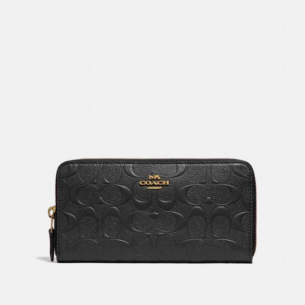 COACH F27865 - ACCORDION ZIP WALLET IN SIGNATURE LEATHER BLACK/LIGHT GOLD