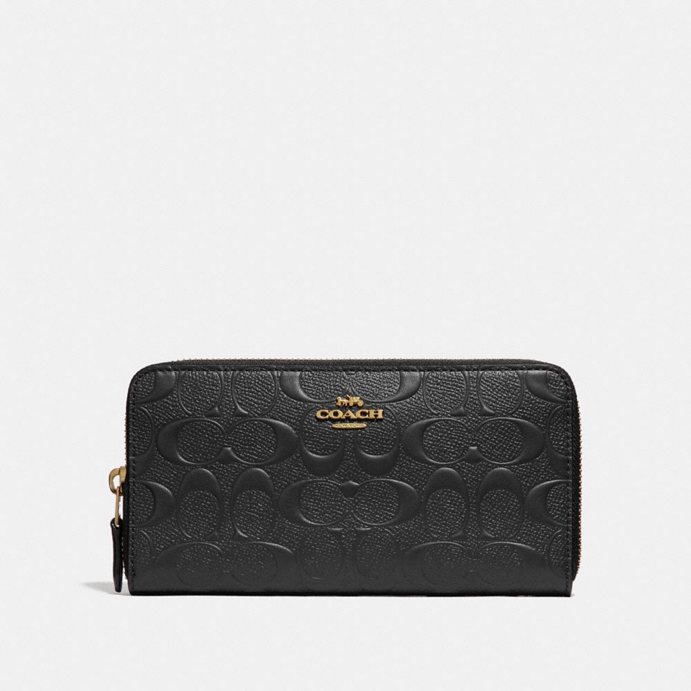 COACH F27865 ACCORDION ZIP WALLET IN SIGNATURE LEATHER BLACK/LIGHT GOLD