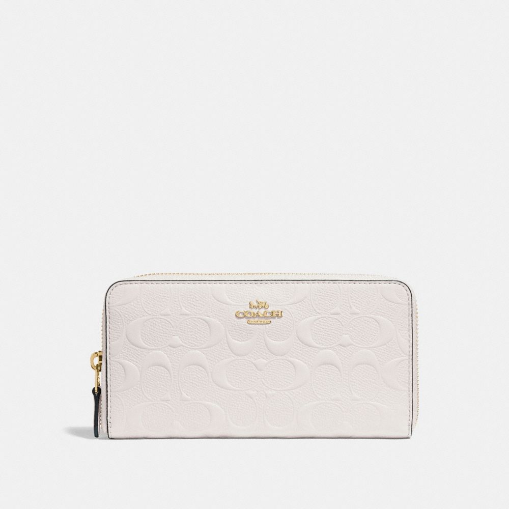 ACCORDION ZIP WALLET IN SIGNATURE LEATHER - COACH f27865 -  CHALK/LIGHT GOLD