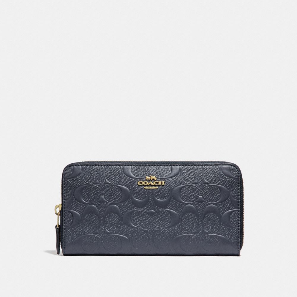 ACCORDION ZIP WALLET IN SIGNATURE LEATHER - COACH f27865 - MIDNIGHT/LIGHT GOLD
