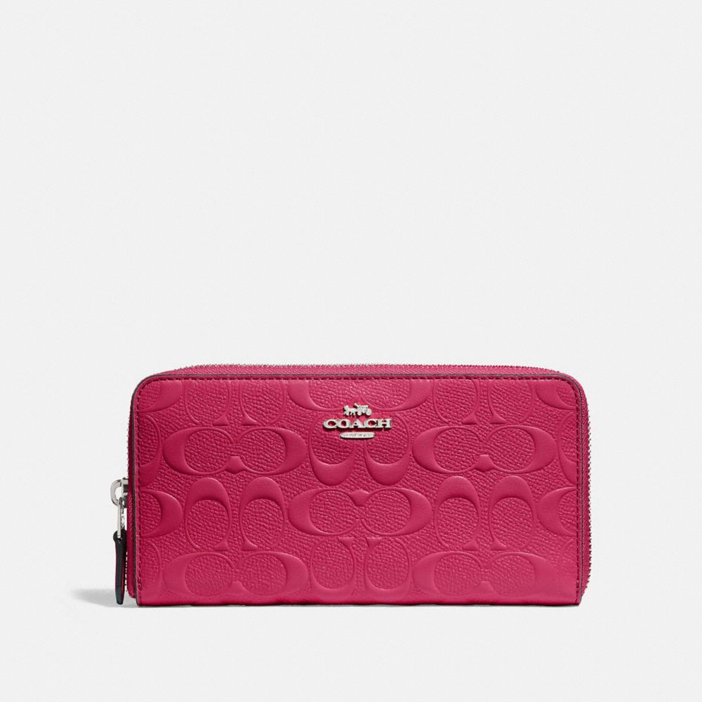 COACH F27865 ACCORDION ZIP WALLET IN SIGNATURE LEATHER HOT PINK/SILVER