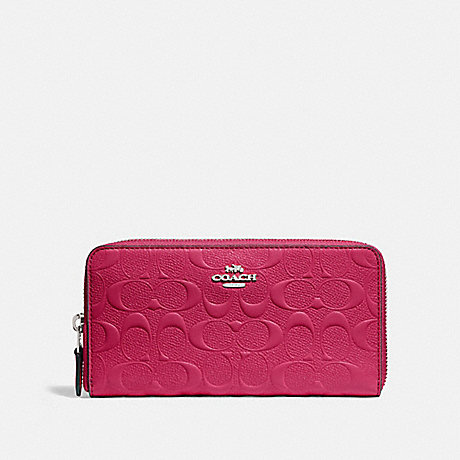 COACH f27865 ACCORDION ZIP WALLET IN SIGNATURE LEATHER SILVER/HOT PINK