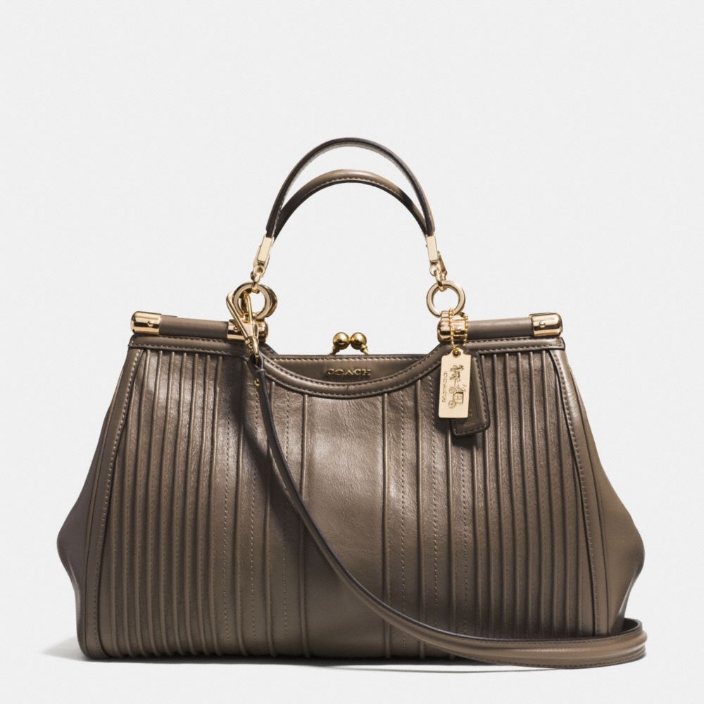 MADISON PINTUCK LEATHER CARRIE SATCHEL - LIGHT GOLD/SILT - COACH F27882