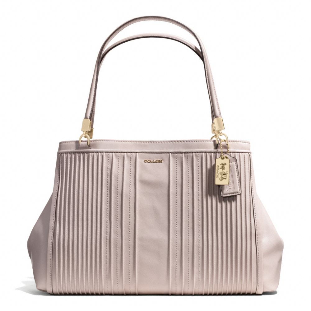 COACH F27889 - MADISON PINTUCK LEATHER CAFE CARRYALL LIGHT GOLD/GREY BIRCH