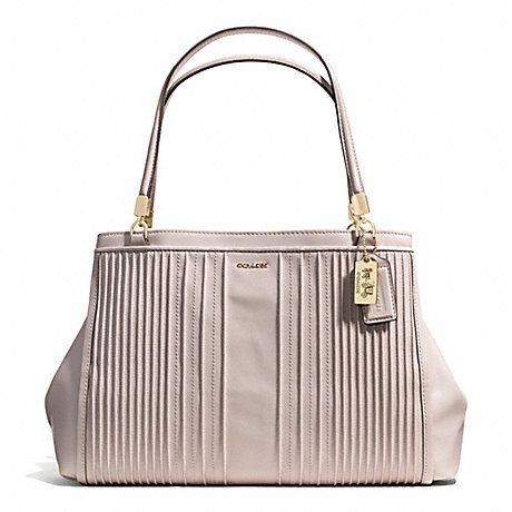 COACH f27889 MADISON PINTUCK LEATHER CAFE CARRYALL LIGHT GOLD/GREY BIRCH