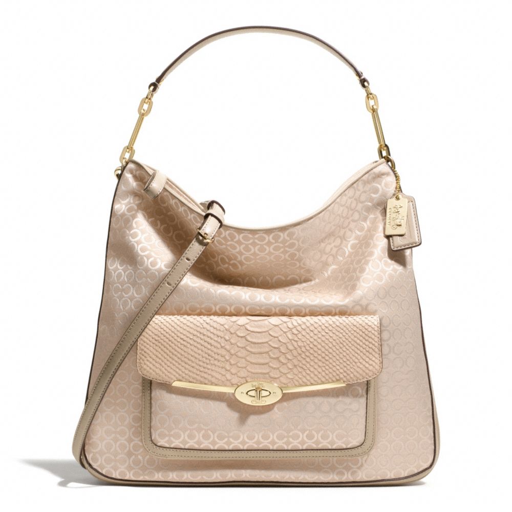 COACH MADISON HOBO IN OP ART PEARLESCENT FABRIC - LIGHT GOLD/PEACH ROSE - F27906