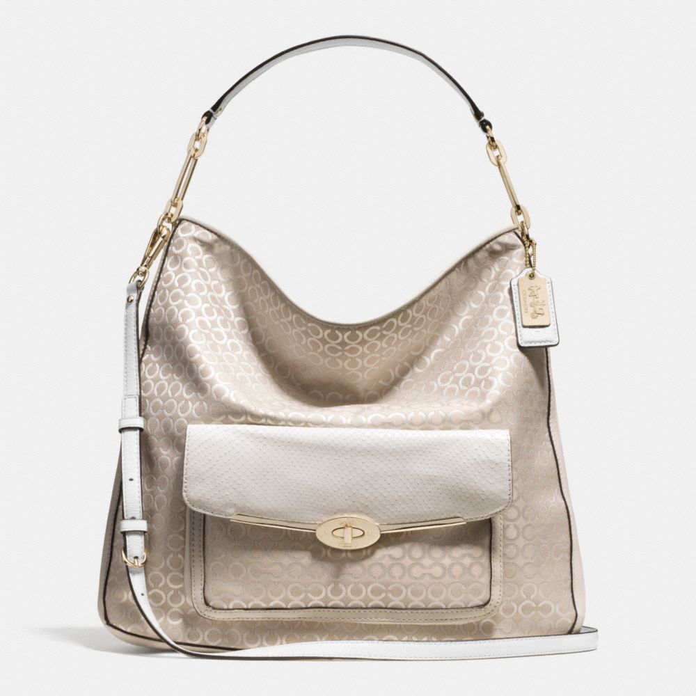 COACH f27906 MADISON OP ART PEARLESCENT HOBO LIGHT GOLD/NEW KHAKI