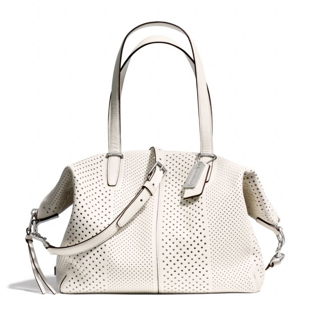 BLEECKER STRIPED PERFORATED LEATHER COOPER SATCHEL - SILVER/PARCHMENT - COACH F27913