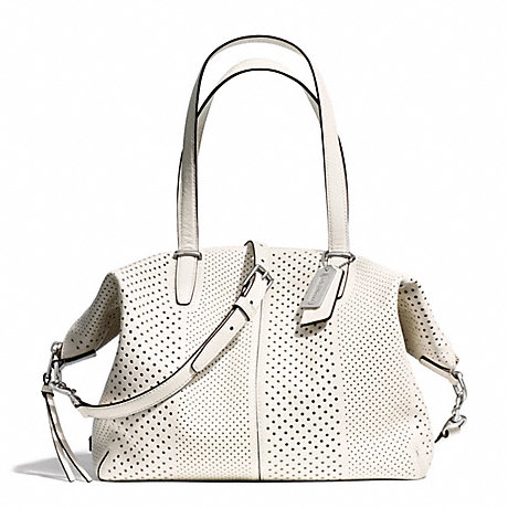COACH F27913 BLEECKER STRIPED PERFORATED LEATHER COOPER SATCHEL SILVER/PARCHMENT