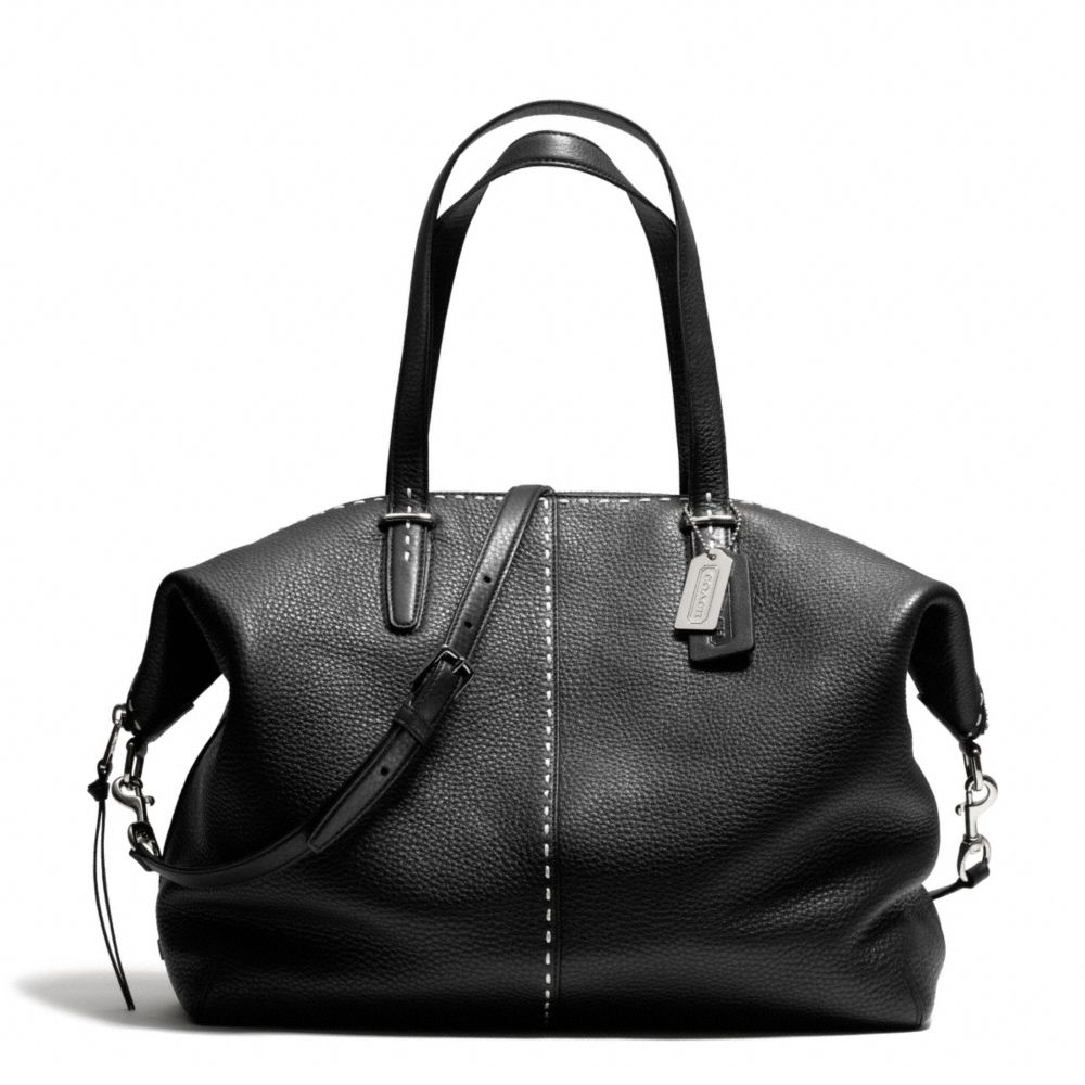 BLEECKER STITCHED PEBBLED LEATHER LARGE COOPER SATCHEL - f27948 - SILVER/BLACK