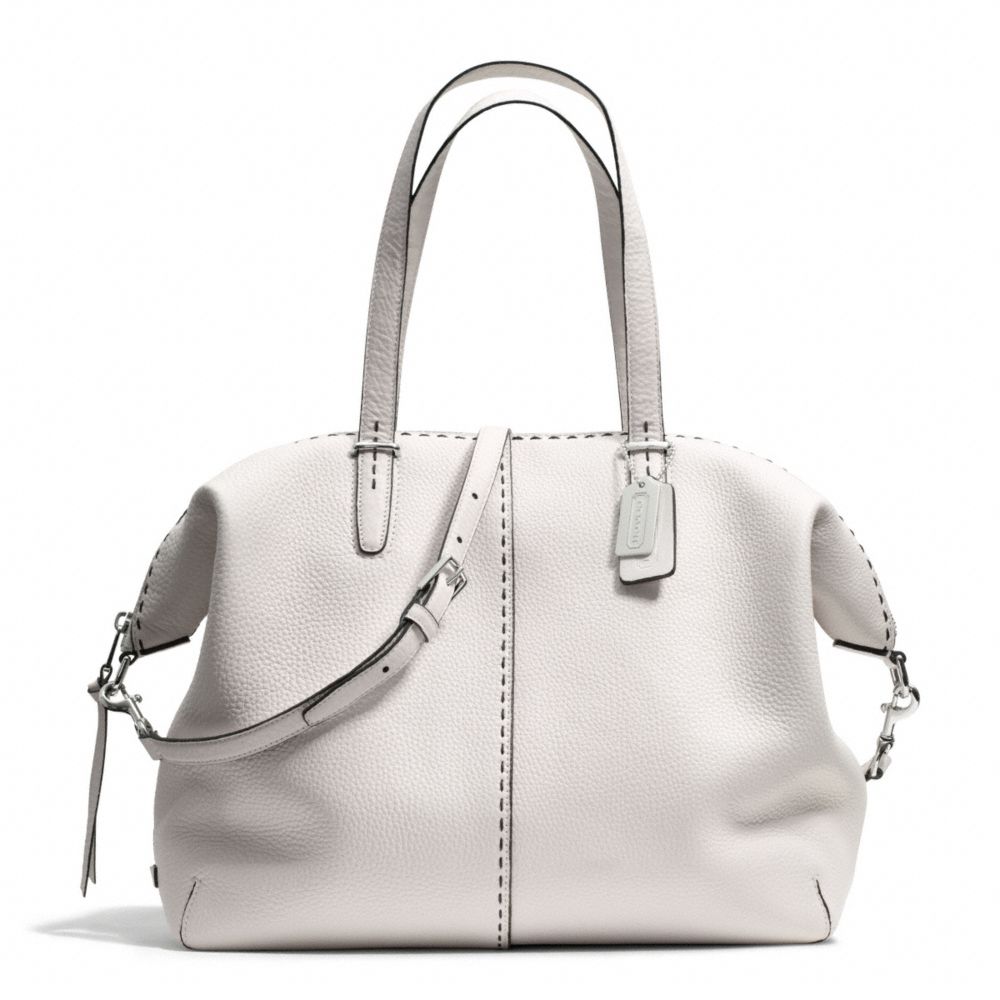 COACH BLEECKER STITCHED PEBBLED LEATHER LARGE COOPER SATCHEL - SILVER/PARCHMENT - F27948