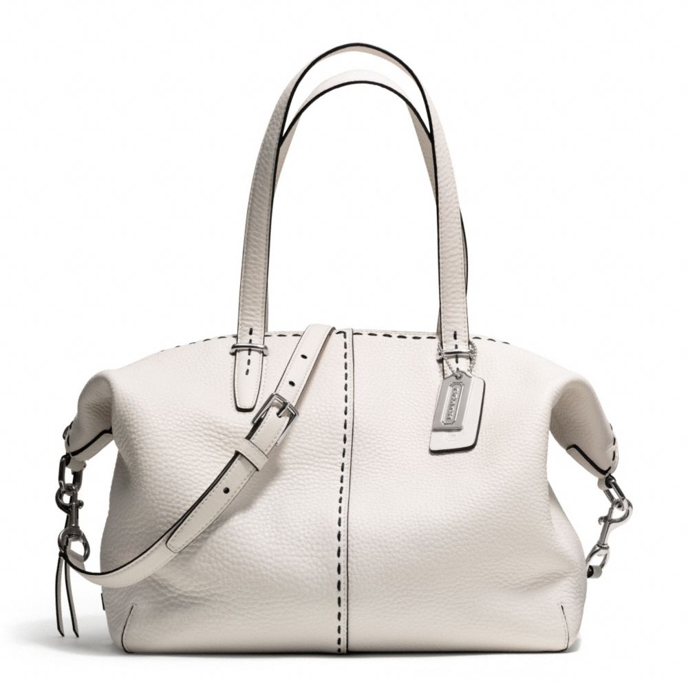 BLEECKER STITCHED PEBBLED COOPER SATCHEL - f27955 - SILVER/PARCHMENT