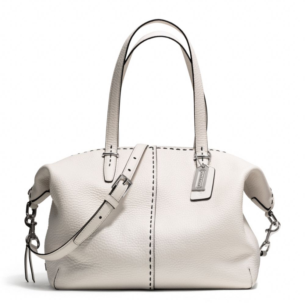 COACH F27955 BLEECKER STITCHED PEBBLED COOPER SATCHEL SILVER/PARCHMENT