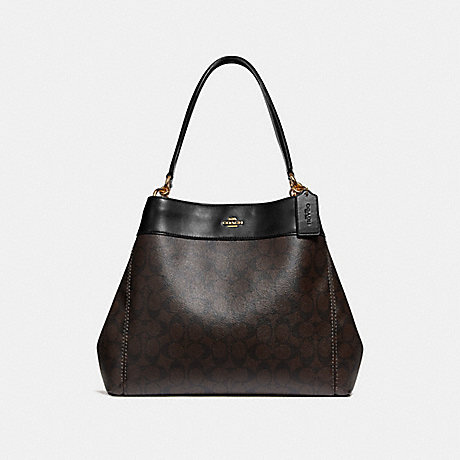 COACH f27972 LEXY SHOULDER BAG IN SIGNATURE CANVAS BROWN/BLACK/light gold
