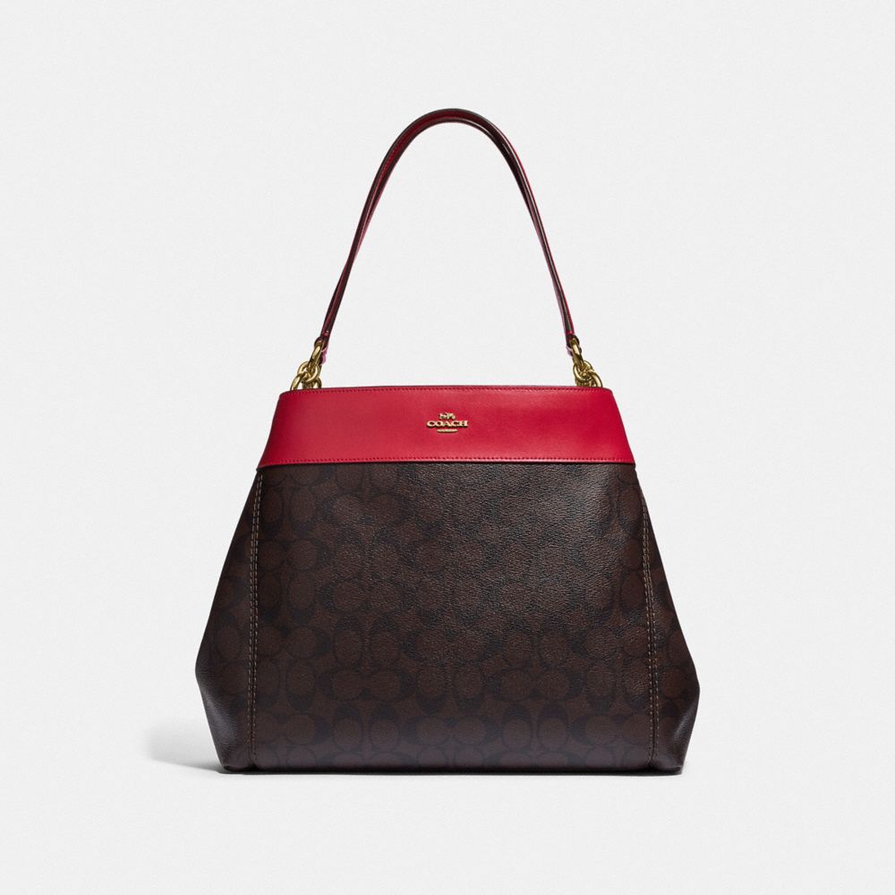 COACH F27972 LEXY SHOULDER BAG IN SIGNATURE CANVAS BROWN/TRUE RED/LIGHT GOLD