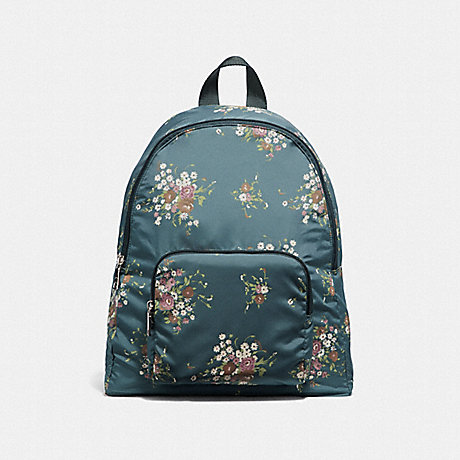 COACH F27977 PACKABLE BACKPACK WITH FLORAL BUNDLE PRINT SILVER/MIDNIGHT-MULTI