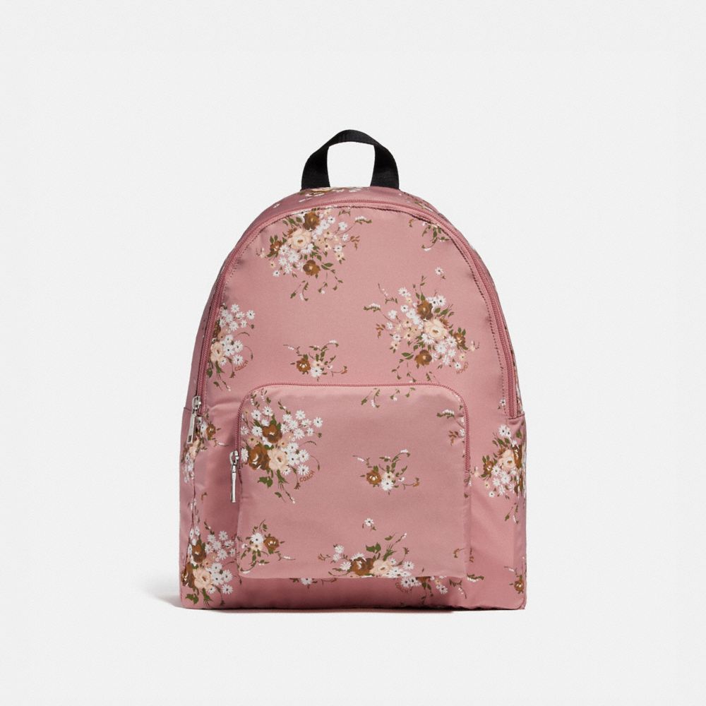 COACH PACKABLE BACKPACK WITH FLORAL BUNDLE PRINT - vintage pink multi /silver - F27977
