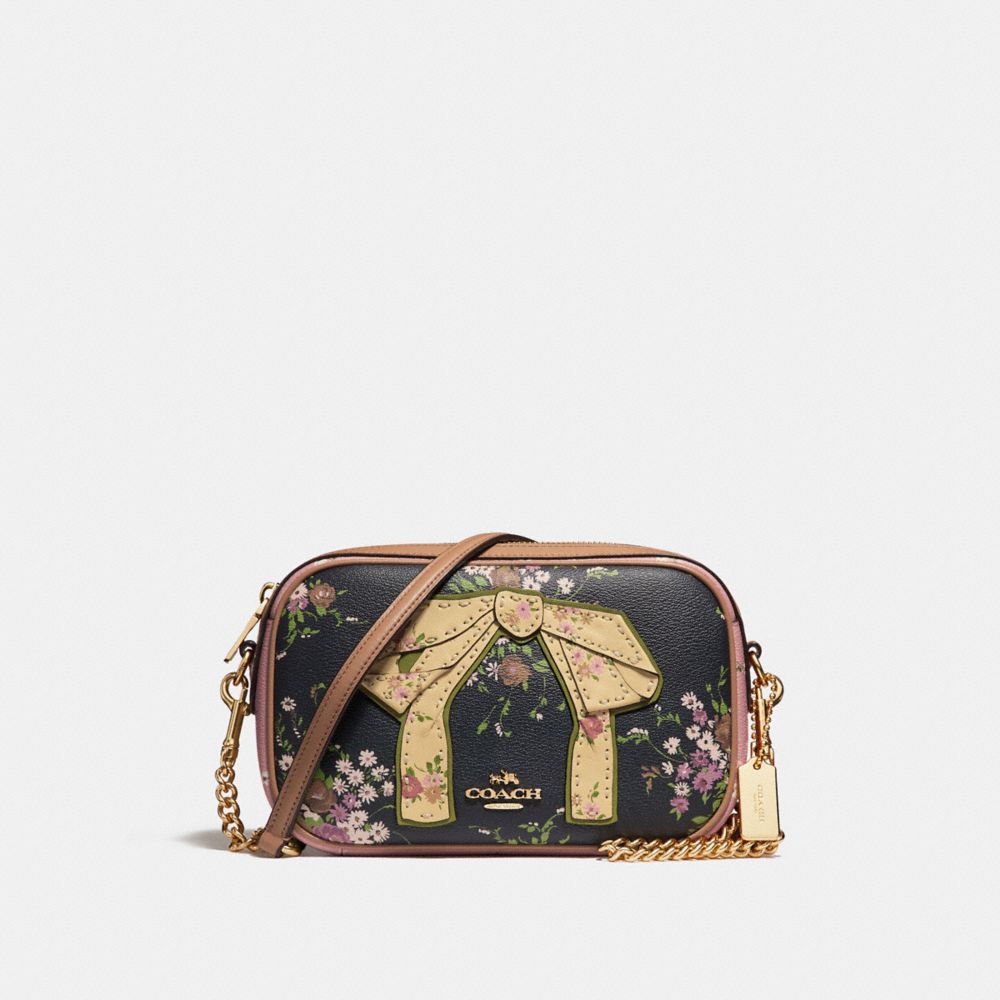 ISLA CHAIN CROSSBODY WITH FLORAL BUNDLE PRINT AND BOW - f28031 - navy/vintage pink/imitation gold