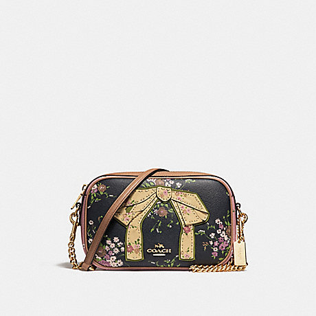 COACH ISLA CHAIN CROSSBODY WITH FLORAL BUNDLE PRINT AND BOW - navy/vintage pink/imitation gold - f28031
