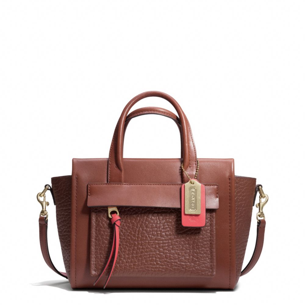 COACH F28042 - BLEECKER TWO TONE LEATHER MINI RILEY CARRYALL BRASS/CHESTNUT/LOVE RED
