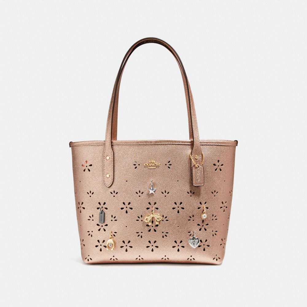 MINI CITY TOTE WITH CHARMS - COACH f28056 - rose gold/imitation gold