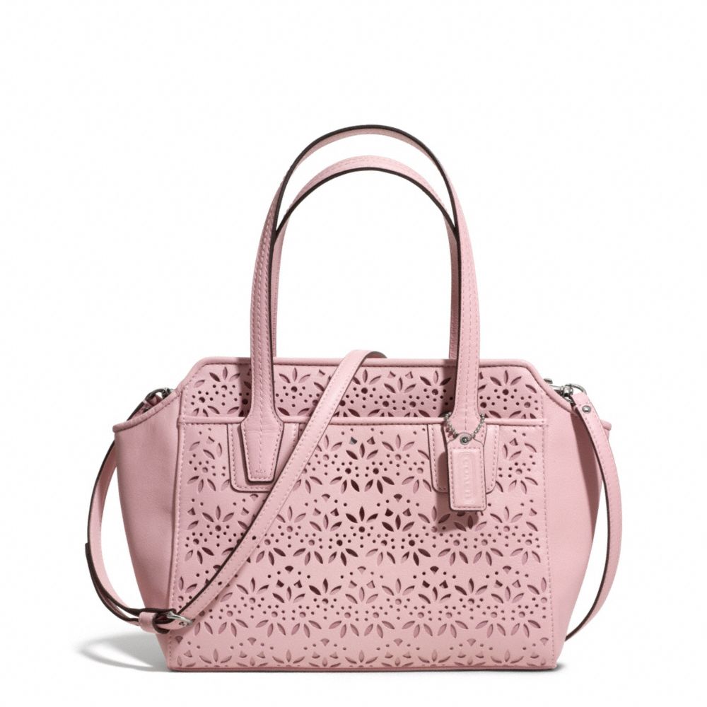 COACH F28081 Taylor Eyelet Leather Bette Mini Tote Crossbody SILVER/PINK TULLE