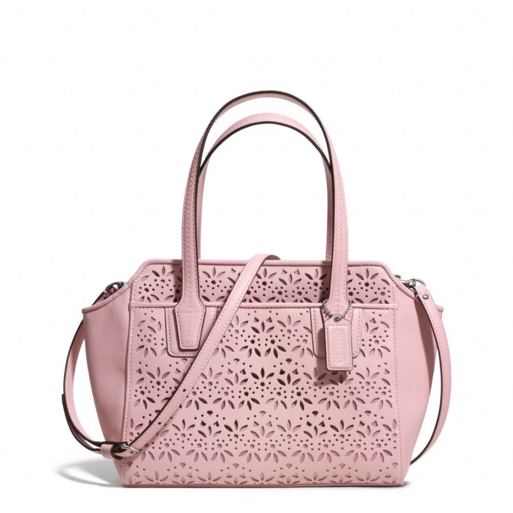 COACH f28081 TAYLOR EYELET LEATHER BETTE MINI TOTE CROSSBODY SILVER/PINK TULLE