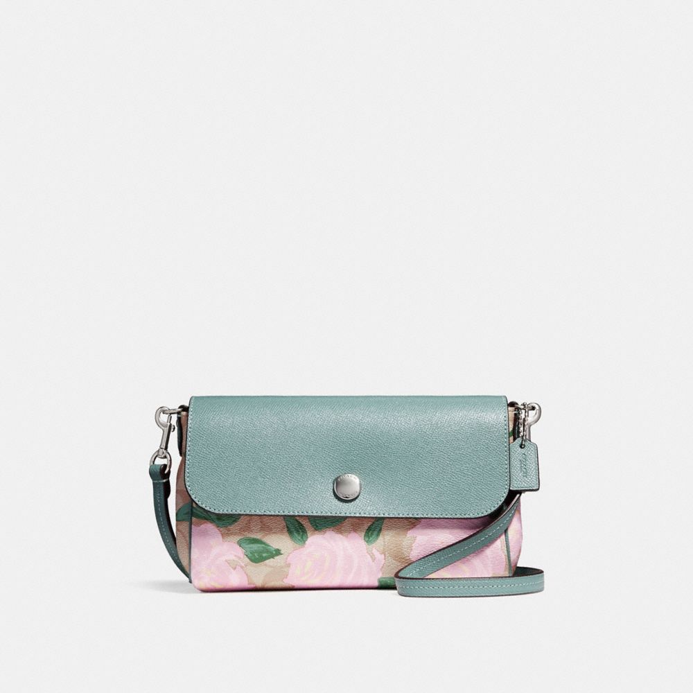 COACH REVERSIBLE CROSSBODY WITH CAMO ROSE FLORAL PRINT - SILVER/LIGHT KHAKI BLUSH MULTI - F28188