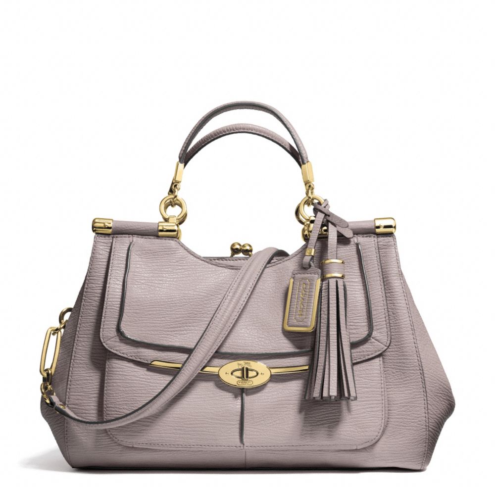 COACH MADISON PINNACLE TEXTURED LEATHER CARRIE SATCHEL - LIGHT GOLD/GREY BIRCH - F28220