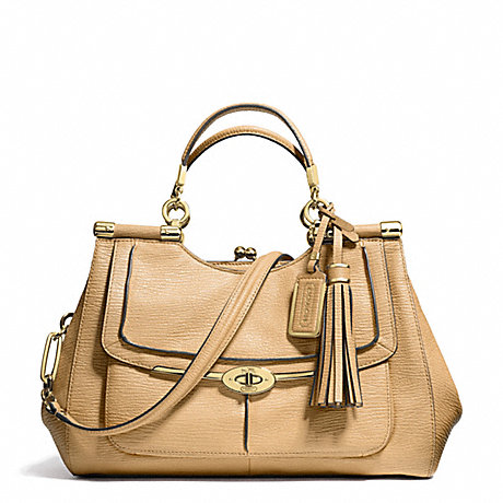COACH MADISON PINNACLE TEXTURED LEATHER CARRIE SATCHEL - LIGHT GOLD/TAN - f28220