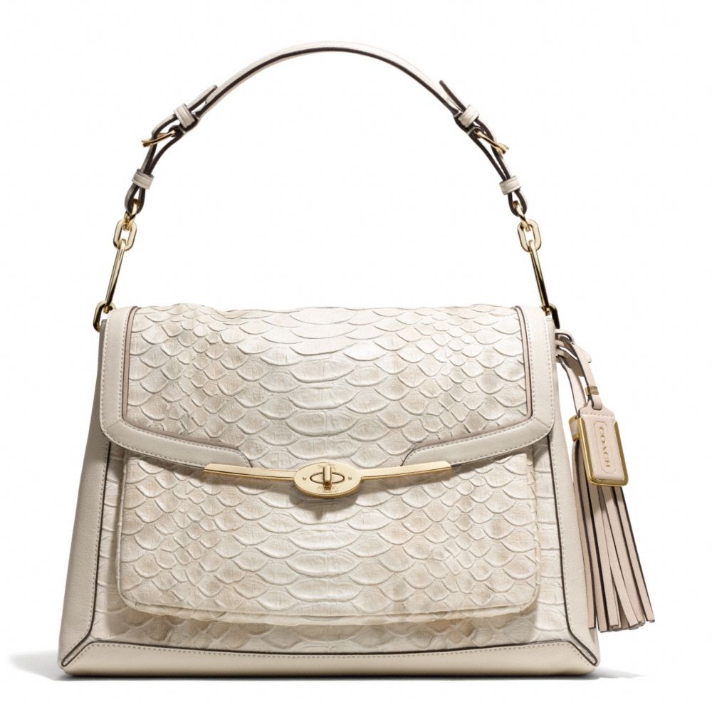 COACH MADISON PYTHON EMBOSSED LEATHER PINNACLE SHOULDER FLAP BAG - LIGHT GOLD/PARCHMENT - f28221