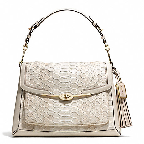 COACH F28221 MADISON PYTHON EMBOSSED LEATHER PINNACLE SHOULDER FLAP BAG LIGHT-GOLD/PARCHMENT