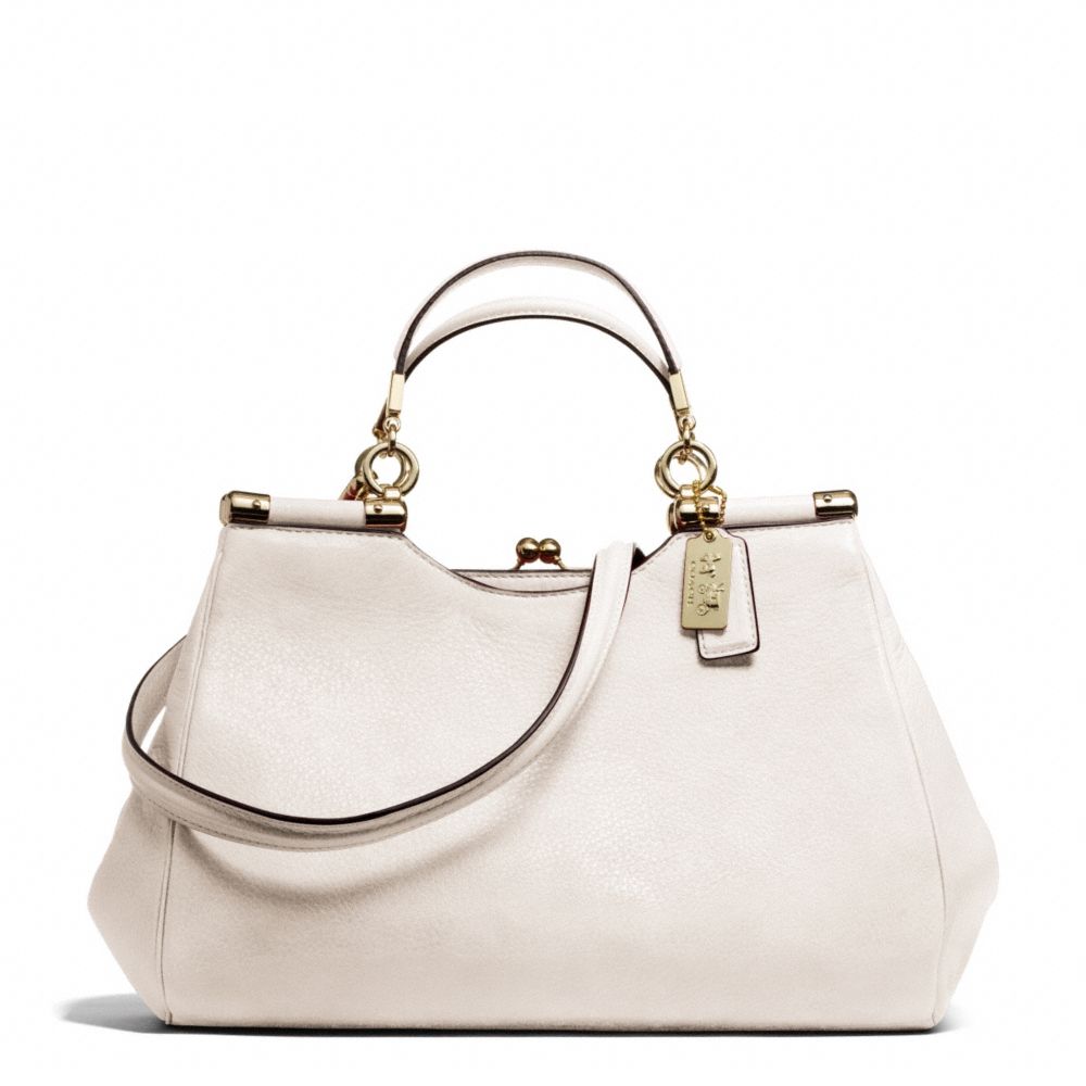 COACH MADISON LEATHER CARRIE SATCHEL - LIGHT GOLD/PARCHMENT - F28288