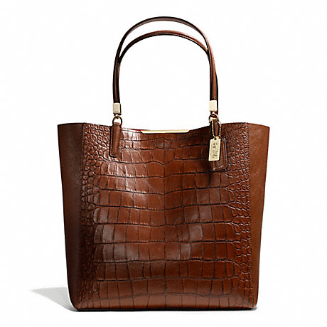 COACH F28293 MADISON CROC EMBOSSED NORTH/SOUTH BONDED TOTE LIGHT-GOLD/COGNAC