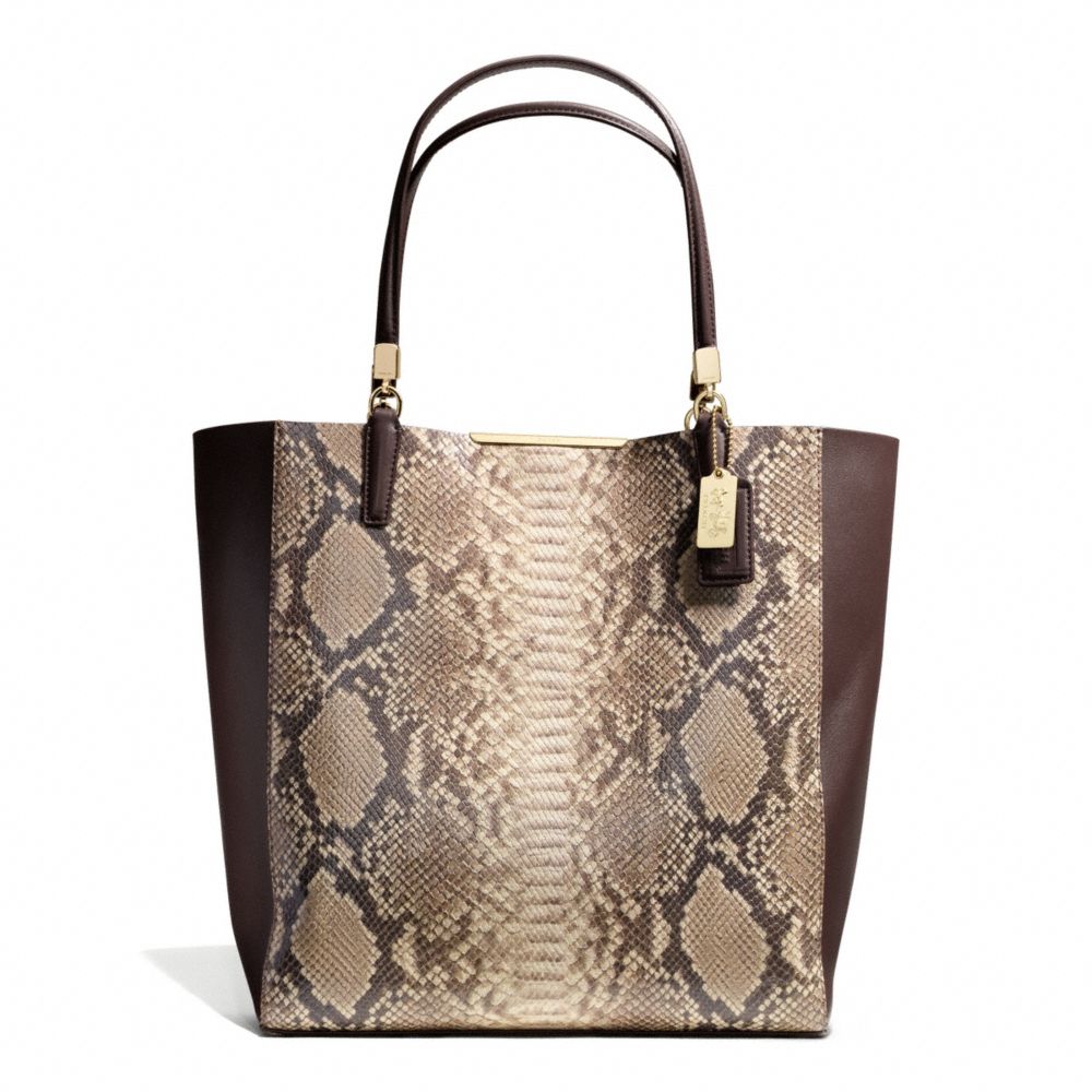 MADISON PYTHON EMBOSSED NORTH/SOUTH BONDED TOTE - f28294 - LIGHT GOLD/BROWN MULTI