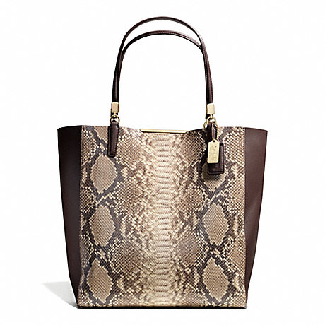 COACH f28294 MADISON PYTHON EMBOSSED NORTH/SOUTH BONDED TOTE LIGHT GOLD/BROWN MULTI